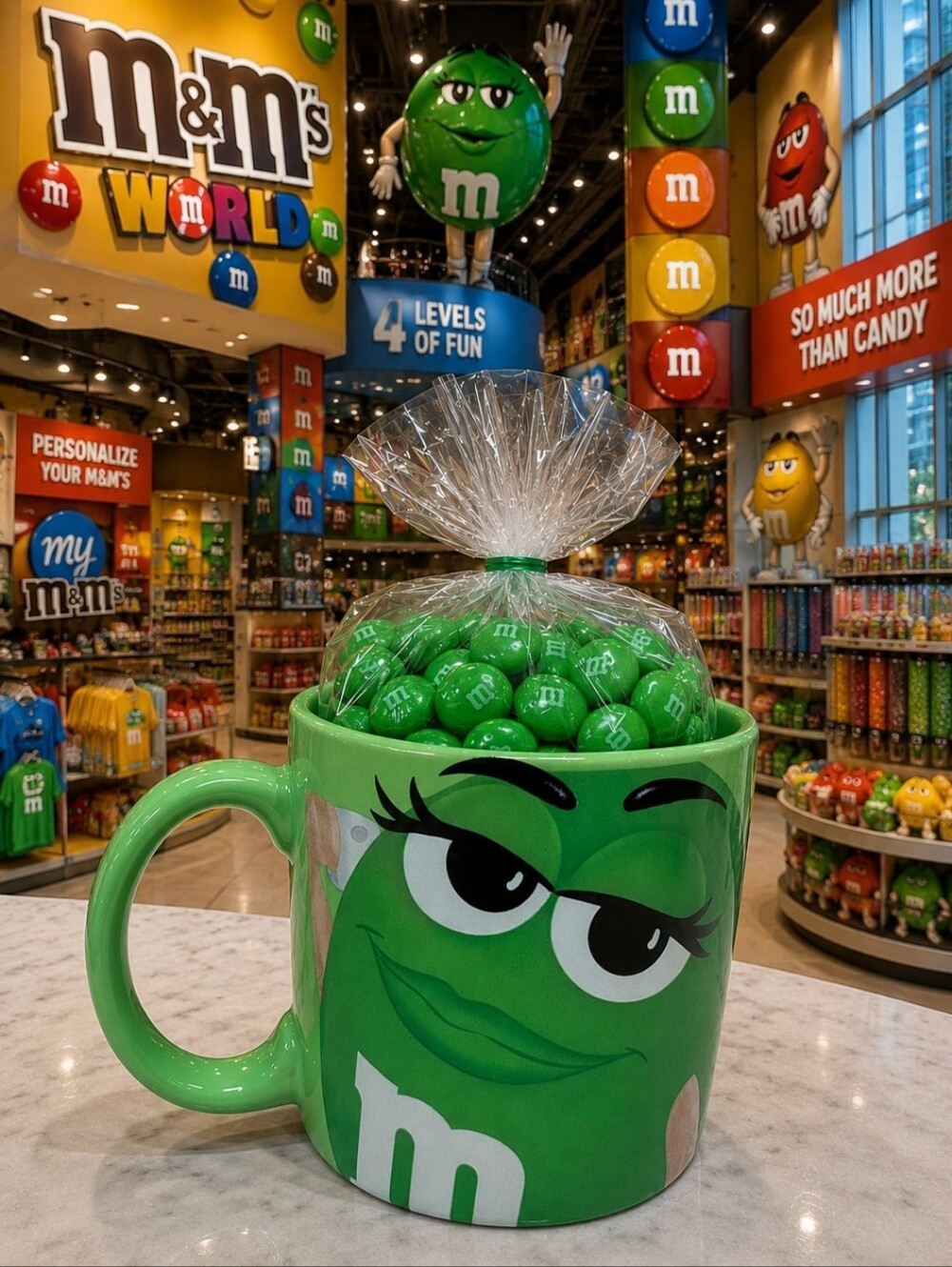 Green M&Ms Oversized Coffee Tea Mug Licensed MARS, NWOT Aphrodisiac Valentine's